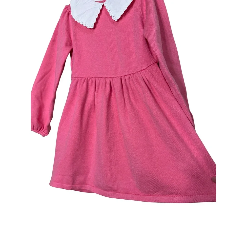 Janie and Jack Girls Pink Sweater Dress Peter‎ Pan Lace Collar Size 5